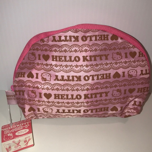 Hello Kitty Pink and Brown logo  Cosmetic Bag NEW - Picture 1 of 9